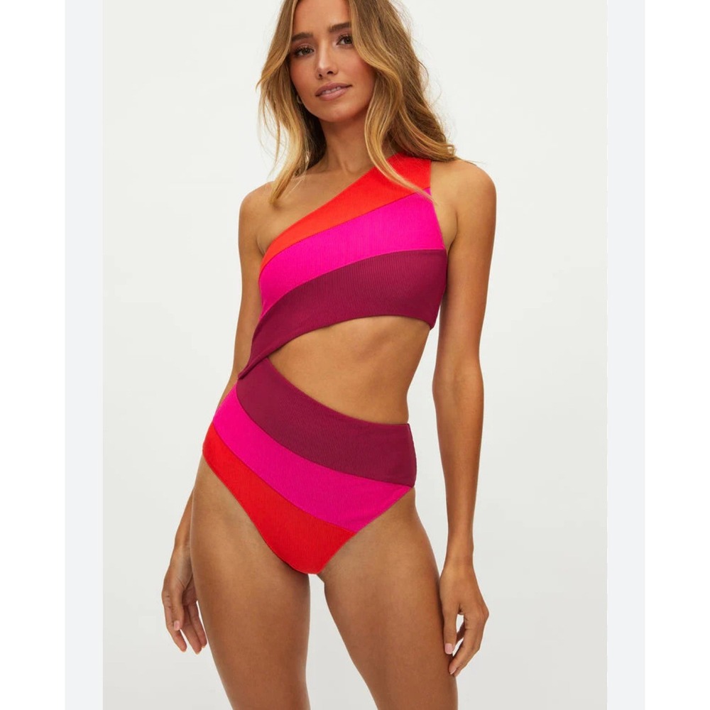 Beach Riot One-Shoulder Cutout One-Piece Swimsuit in Red, Pink, Berry